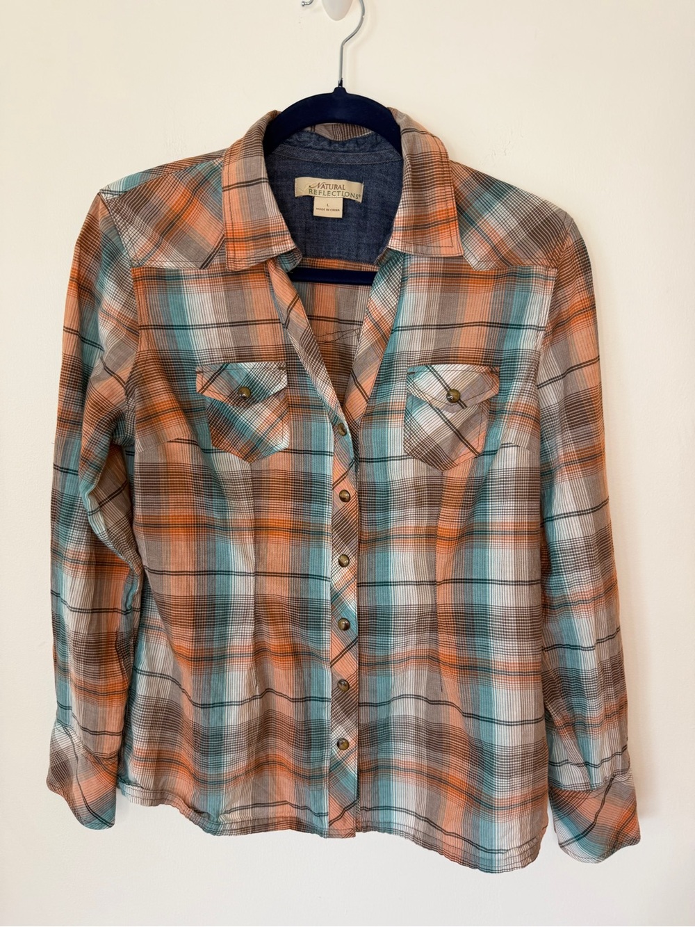 Natural Reflections Woman’s plaid snap front western shirt large cotton rodeo - Picture 1 of 8